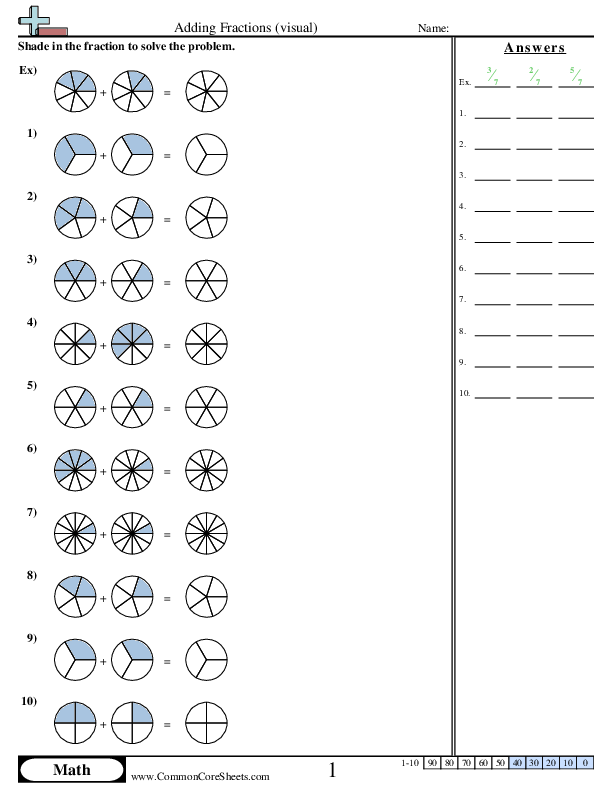Adding Fractions Visual (combining) Worksheet - Adding Fractions Visual (combining) worksheet